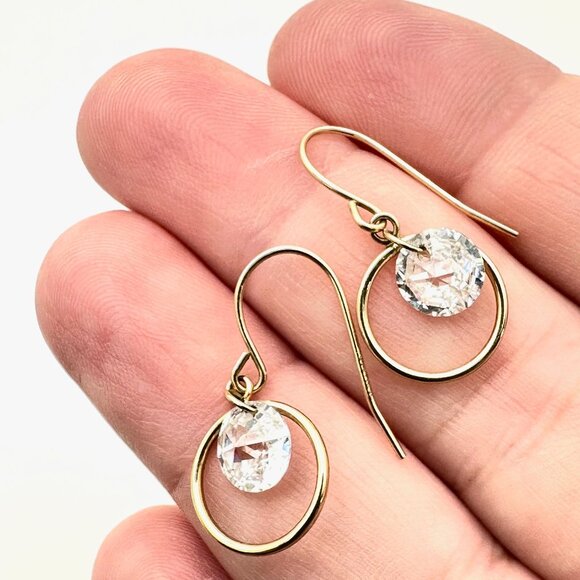 14K Yellow Gold Womens Earrings Cubic Zirconia Chandelier Pierced 2.1 Grams - Picture 4 of 4